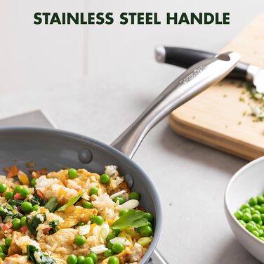 GreenPan Lima сковорода з керамічним антипригарним покриттям, з кришкою, 12 дюймів (30 см), сіра. Без PFOA та PFAS, для плити та гриля, з нержавіючою ручкою. Ідеально для яєць та омлетів.