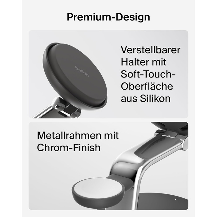 Belkin UltraCharge Pro Qi2.2 Бездротова зарядка 3-в-1 25W MagSafe сумісна для iPhone, Apple Watch, AirPods, Pixel – Чорна