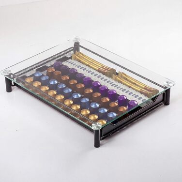 Тримач для капсул Nespresso прозорий на 60 капсул, металевий та скляний органайзер для кави, висувний дизайн