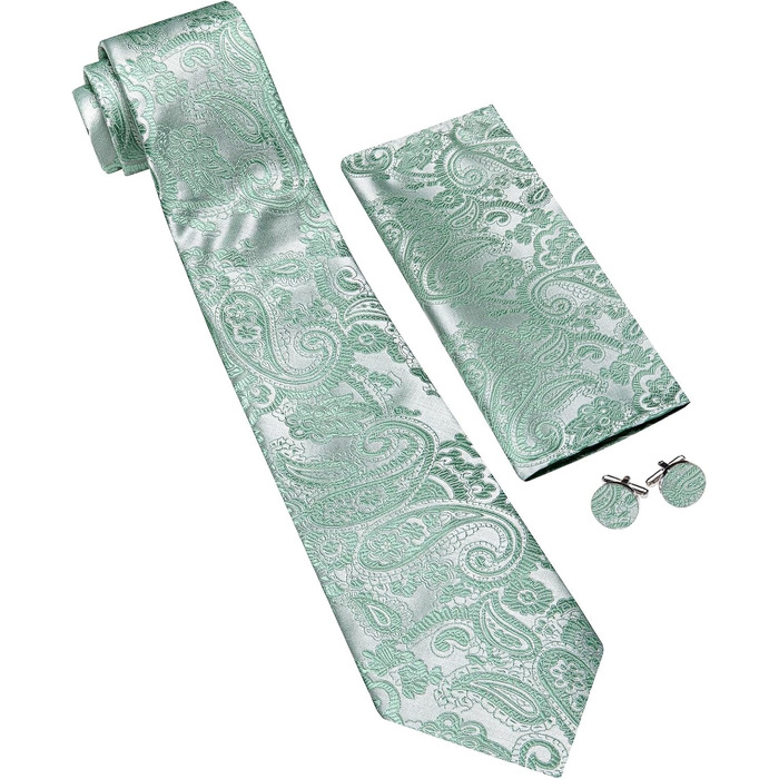 Сет краваток для весілля Barry.Wang: однотонний павловійський шовковий крават з нагрудником (світло-зелений)