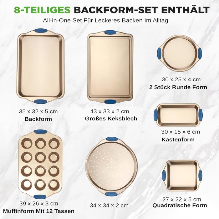 Набір форм для випічки NutriChef 6 шт. – дека для випічки, форма для мафінів, кексова форма з антипригарним покриттям, термостійка до 230°C, з силіконовими ручками з вуглецевої сталі – ідеально для тортів, хліба та мафінів