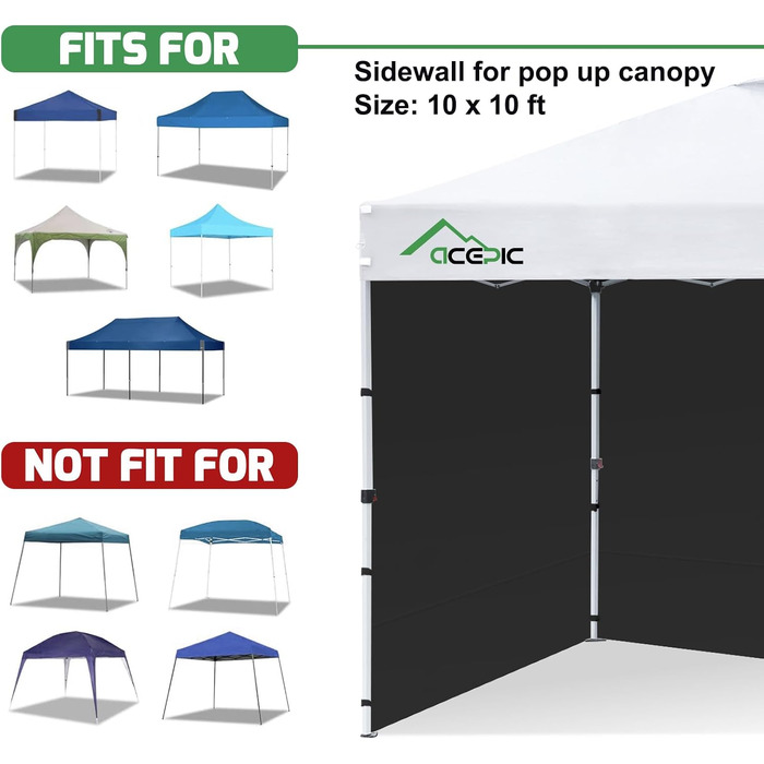 3 Piece Side Walls for 3x3M Gazebo, Gazebo Side Wall for Garden Gazebo and Pop-Up Gazebo with Velcro, 210D Waterproof, Black, Without Canopy