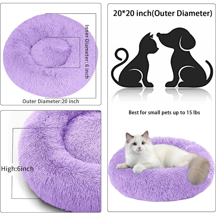 Кругле ліжко для котів та собак Nisrada, 60 см, рожеве, з неслизьким дном, для тварин, кошенят та цуценят