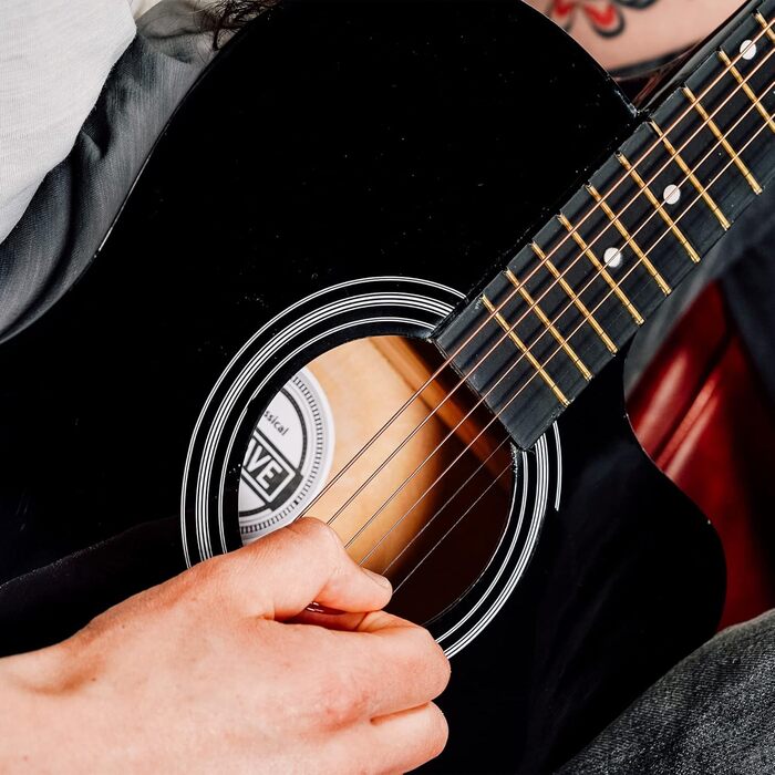 Акустична гітара 3rd Avenue 4/4 з вирізом, для початківців – набір з чохлом, ремінком, медіатором та запасними струнами. Безкоштовні уроки на 6 місяців. Колір: Натуральний (Чорний).