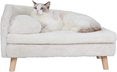 Софа для собак BingoPaw Luxus з підголівником, плюшеві подушки, дерев'яні ніжки, підвищене ліжко для собак середніх та маленьких порід, крісло для котів, 80x50x39 см, Бежевий