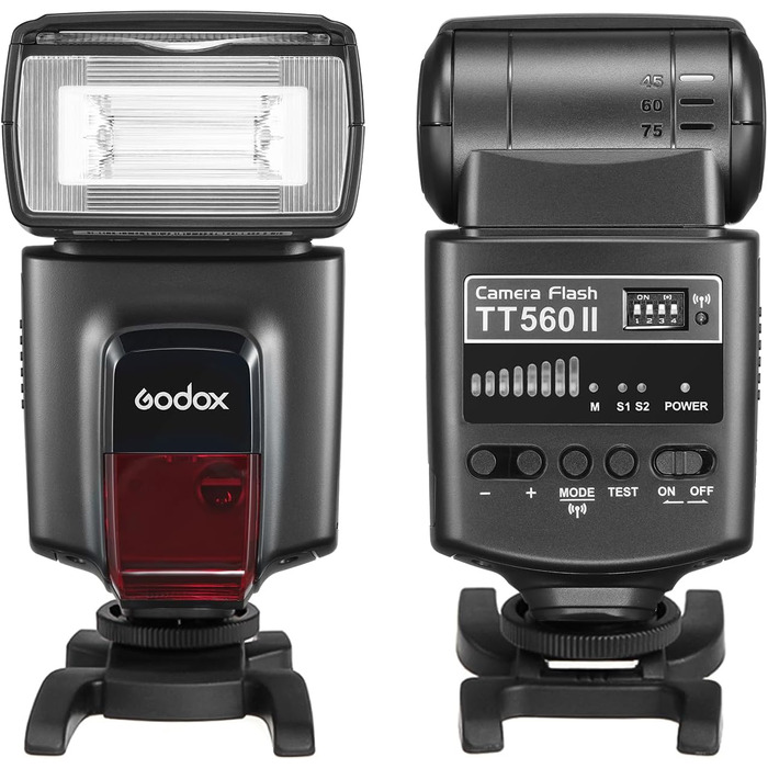 Спалахувач Godox TT560II для камери: універсальний, GN38, з бездротовим випромінювачем, сумісний з Canon, Sony, Nikon, Panasonic, Olympus, Pentax