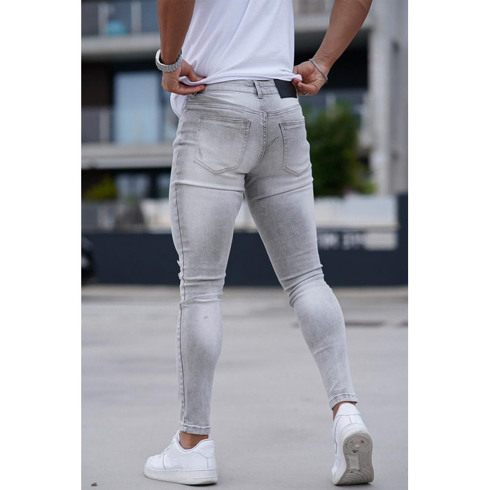 Чоловічі рвані джинси GINGTTO Skinny Stretch Slim Fit світло-сірі (34W/30L)