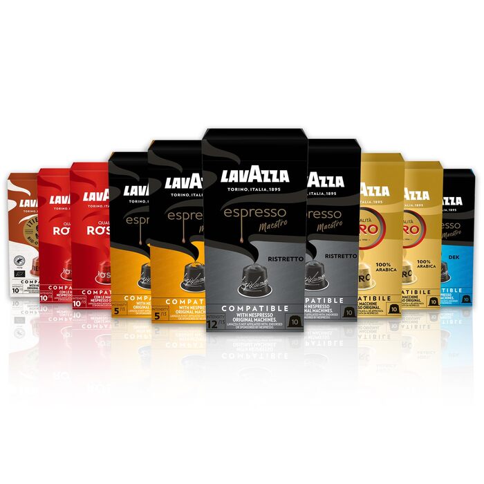 Набір кавових капсул Lavazza Variety Pack, 100 шт, сумісні з Nespresso Original (Espresso Maestro Ristretto, Lungo, Dek, Qualità Oro, Qualità Rossa, Tierra for Africa)