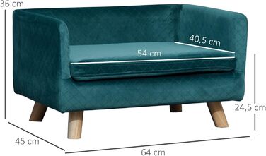 PawHut Софа для собак, скандинавський дизайн, м'яке подушка, дерев'яні ніжки, 64 x 45 x 36 см, велюр, блакитний колір