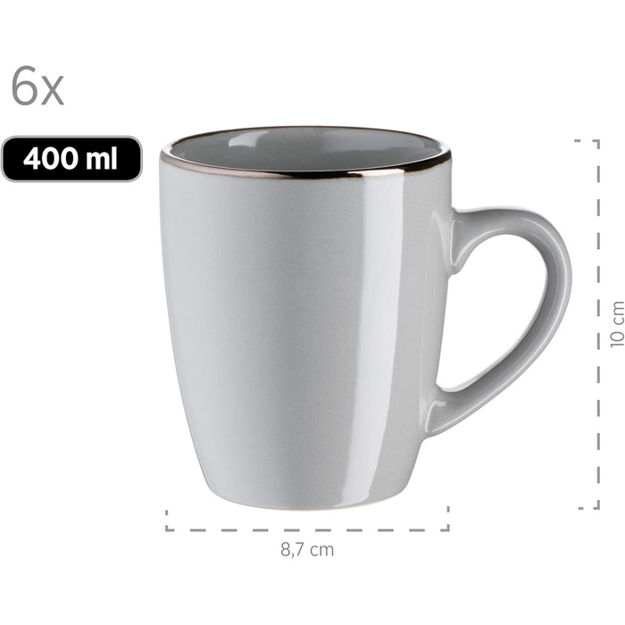 Сервіз MÄSER Metallic Rim: 24-частинний набір посуду для 6 осіб, сірий, з металевим оздобленням, з каменю