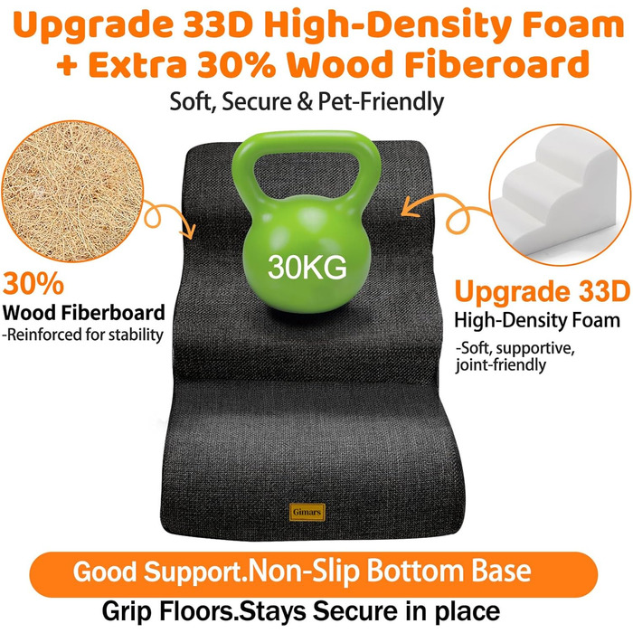 Сходинки для собак Gimars 30D: широкі, міцні, з антиковзким покриттям, 3 сходинки, 40 см, знімний чохол, чорний