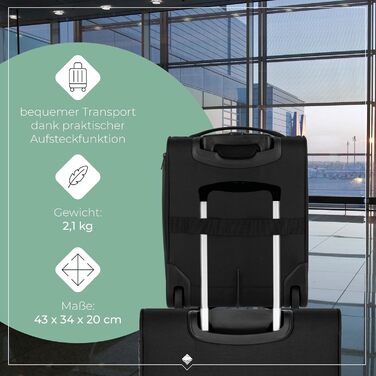 Чемодан ручної поклажі Travelite, 43 см, 28 л, з сумкою для ліквідів, 2 колеса, чорний