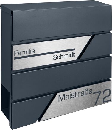 Поштовий ящик з газетницею антрацит, нержавіюча сталь, настінний, з замком та газетницею - лазерне гравіювання