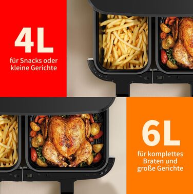 Фритюрниця TOKIT з подвійним зондом, 2800 Вт, 10 л, 12 програм, з вікном, без олії, 2 ящики, LED-touchscreen, 90% менше жиру