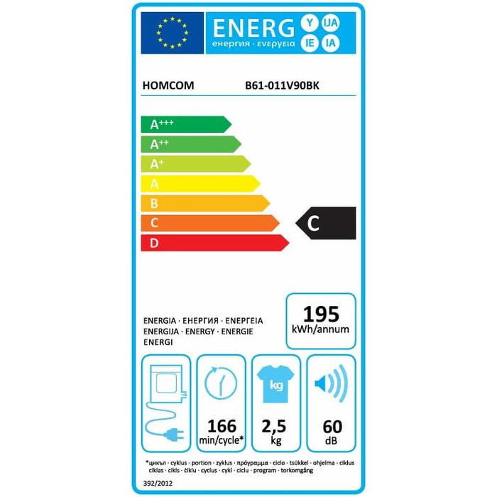 Міні сушилка для одягу HOMCOM з LED-дисплеєм, 6 програм, 4 кг, до 60°C, 800W, для дому, з захистом від перегріву, білий/чорний