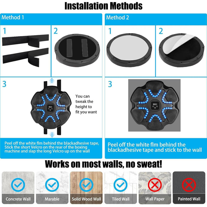 YeahBoom Музична Bluetooth Боксерська Машина, Електронна Боксерська Машина, Розумна Боксерська Машина, Обладнання для Боксерських Тренувань, Настінна Боксерська Машина (M)