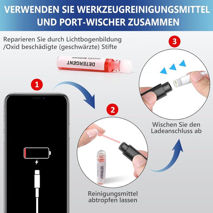 Набір для чищення iPhone та смартфонів: лінійний роз'єм, навушники, динаміки. Інструменти для ремонту iPad Pro, Lightning-кабель чорного кольору
