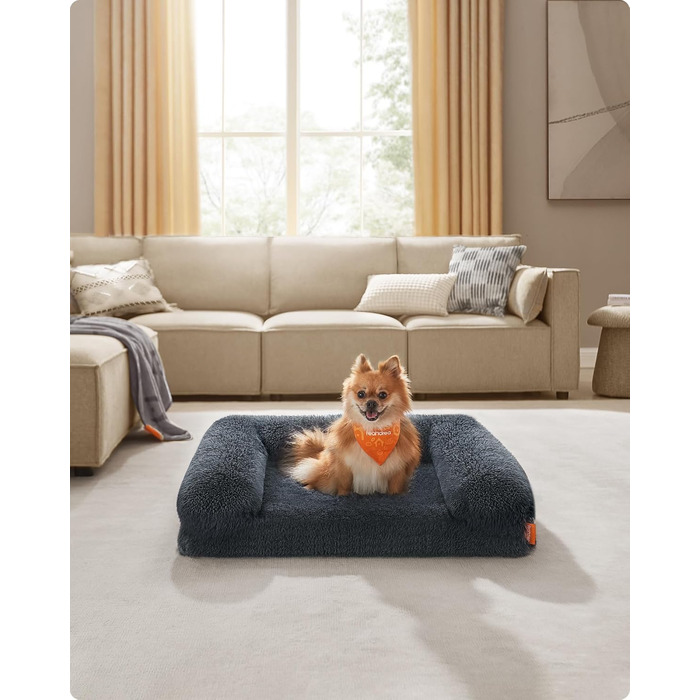 Feandrea FluffyHug Dog Bed, Dog Cushion Size XL, Dog Mat for Medium and Large Dogs, Dog Sofa with Ruffled Foam, Removable and Washable Cover, 106 x 80 x 23 cm, Ombré Gray PGW233G01 (M (76 x 58 x 23 cm), dark gray)