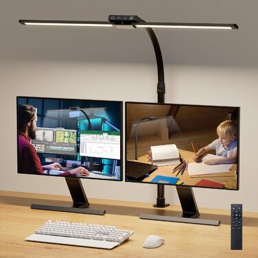 Світлодіодна лампа VUENICEE для столу з регулюванням яскравості та пультом дистанційного керування, 20W, кріплення-прищіпка, офісна лампа, 5 режимів кольору та яскравості, гнусий