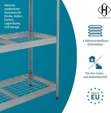 Вуличний металевий стелаж для важких вантажів, 1500 кг, 180x90x45 см, 5 полиць, оцинкована сталь, TÜV, регульовані полиці