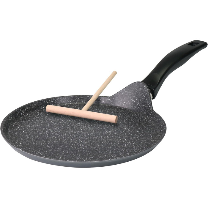 STONELINE Back to Nature Crepe Pan Induction 25 cm, Omelette pan coated with real stone particles, Pancake/Pancake pan non-stick, Fat-free frying, All stovetops, (Grey)