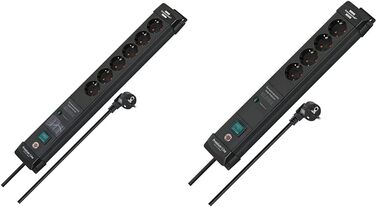 Бренненштуль Преміум-лайн: мережевий фільтр 6 виходів з захистом від перенапруги до 60 000A (з вимикачем та 3м кабелем, для монтажу на стіну, Made in Germany), чорний (струмопровід 60 000A, комплект мережевої стрічки)