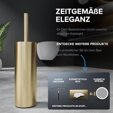 Набір для чищення унітазу Ingoy | Силіконова щітка для унітазу | Чорний | з нержавіючої сталі з кришкою | для ванної кімнати та гостьового WC | Змінний насадок | Дизайн Silvolles (Золотий)