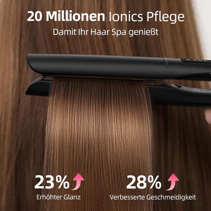 Dekuri 42mm Ceramic Hair Straightener - Water-Based Plates, Pink/Black - Adjustable 120°C-230°C