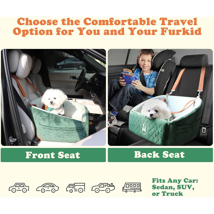 Автокрісло для собак iPetba - Зелене, для маленьких порід, з захистом від зіткнень, антиковзаюче, знімне та миється