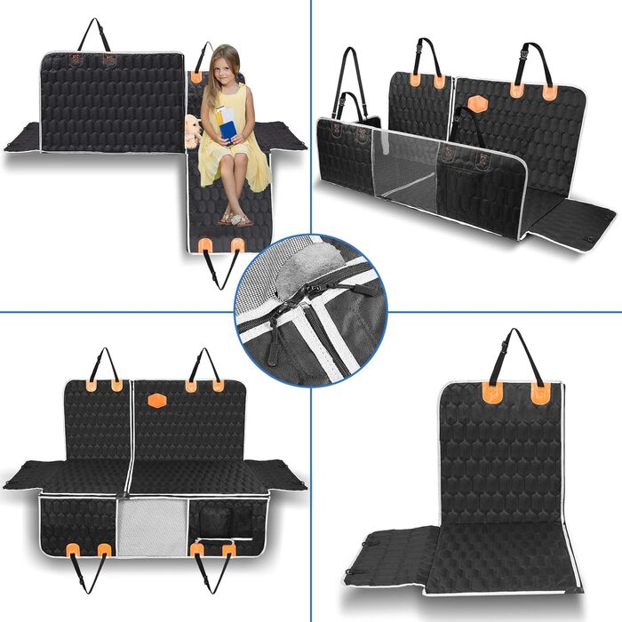 Автомобільна підстилка для собак OneAmg - захист заднього сидіння, з вікном, боковими бар'єрами, кріпленням для безпеки, чорна або сіра, 130 x 139 см