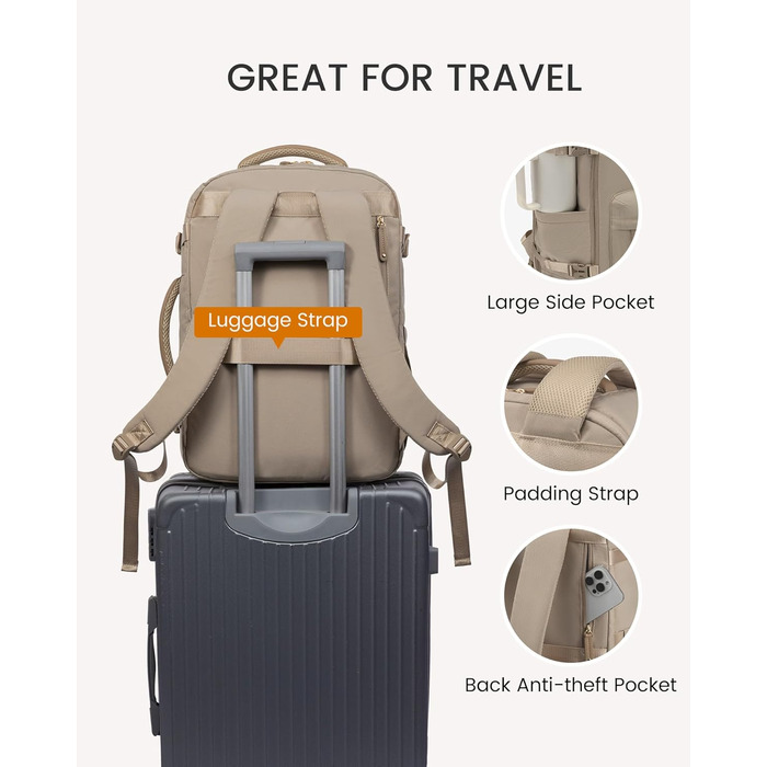 LOVEVOOK Рюкзак для ручної поклажі, жіночий, 45L, для ноутбука 17.3