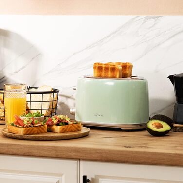 Тостер Cecotec Toaster 2 Scheiben Retro Green, 980 Вт, 2 слоти, нержавіюча сталь, регулювання потужності, піддон для крихт