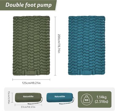 Килимок для кемпінгу Naturehike, Ultraleichte, з інтегрованою повітряною помпою, для велосипедних походів та наметів, односпальний, темно-синій (з повітряною помпою, двоспальний, армійний зелений)