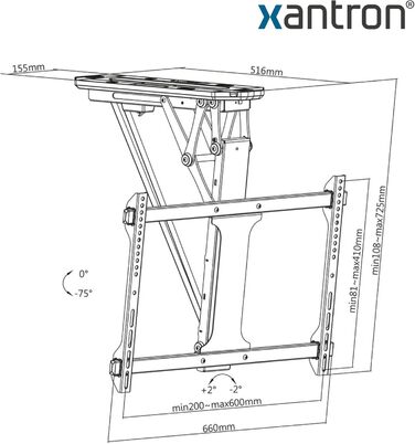Xantron DEHA-600E Electric Tilting and Swiveling TV Ceiling Mount - 32-75 Inch with Voice Control & Remote