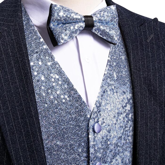 Блакитна жилетка для чоловіків Barry.Wang з паєтками, метеликом, комплект, блискуча, для вечірок, фестивалів, дискотек, випускного, XL