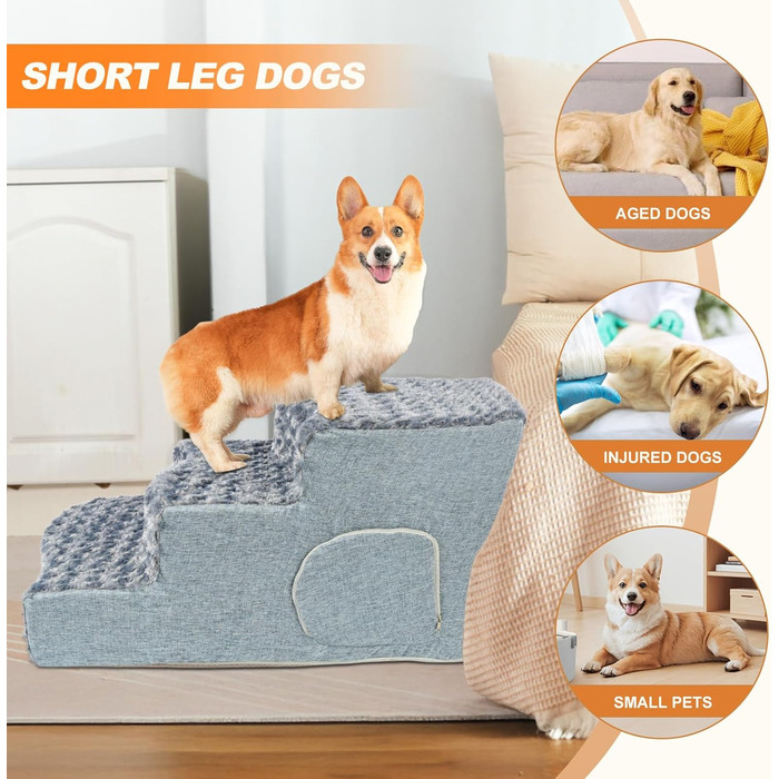 Сходинки для собак 3-ступеневі з будиночком для котів та пандусом для собак. Неслизькі сходи з високощільну піну для маленьких/середніх собак, легко чистяться