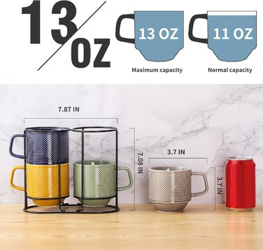 Набір керамічних кавових чашок з підставкою (4 шт.) 370 мл, різні кольори