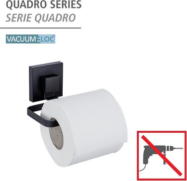 Тримач для туалетного паперу WENKO Vacuum-Loc Quadro на стіну без свердління, нержавіюча сталь, чорний, 14 x 6 x 11 см