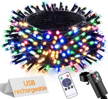 LED гірлянда на батарейках/USB, 10м, 100 LED, тепле біле світло, з таймером, вологостійка, для декору на Різдво, весілля, вечірки, балкона, саду