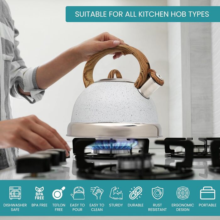 Чайник Belle Vous 3L з текстурованою поверхнею для плити/індукції - нержавіюча сталь, чайник для чаю/кави