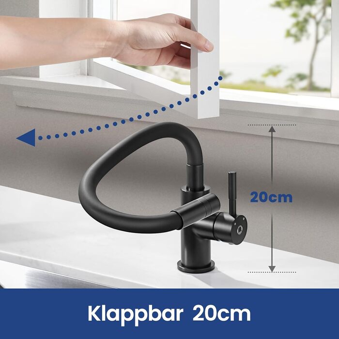 Змішувач кухонний CECIPA SOFETIY SERIE (Чорний) з гнучким виливом 360°, для високого тиску, з 2 режимами струменя, з нержавіючої сталі, для раковини