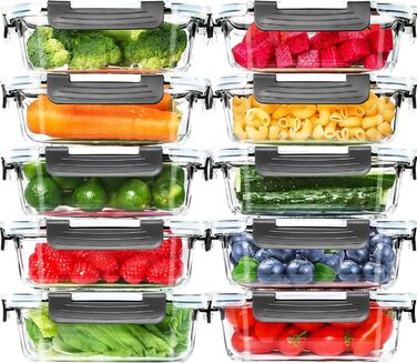 Skroam Glass Food Storage Containers 20 Piece 640ml [10 Containers + 10 Lids] - Meal Prep Boxes for Food - Transparent Lids - for Home Kitchen or Restaurant