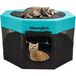 Клітка-загон для собак, котів, кроликів та морських свинок XhuangTech, з м'якого матеріалу, портативна, складана, з металевим каркасом, для цуценят, блакитна (87,6 x 87,6 x 54,9 см)