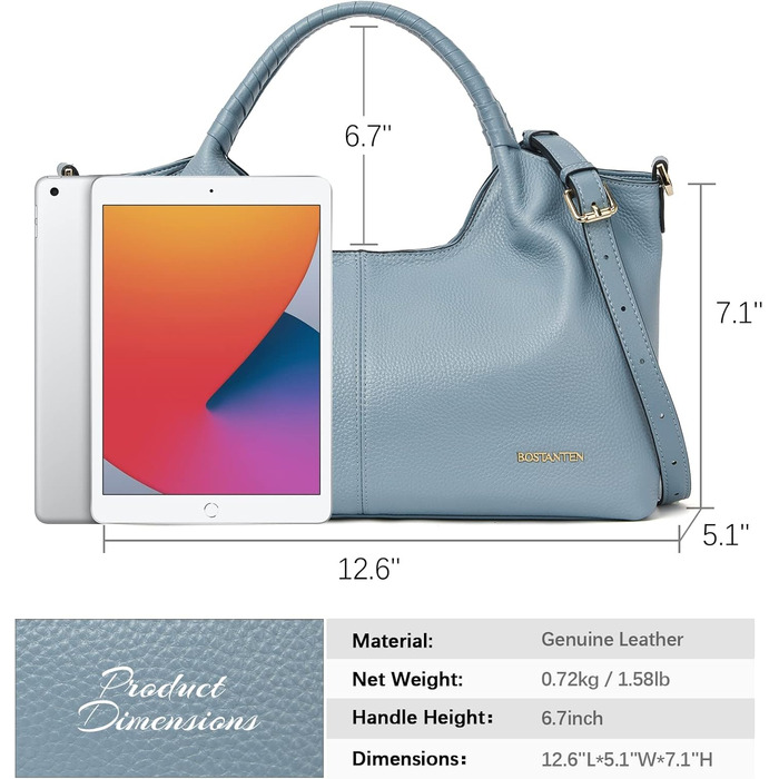 Сумка жіноча BOSTANTEN шкіряна шопер Hobo з ручкою та регульованим ременем, коричнева