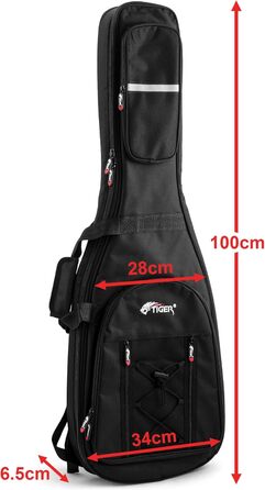 Чохол для акустичної гітари TIGER GGB42-AC 18mm з м'якою підкладкою - гітарний гігабэг з чорними ременями та ручкою для перенесення, універсальний розмір (Deluxe Padded)