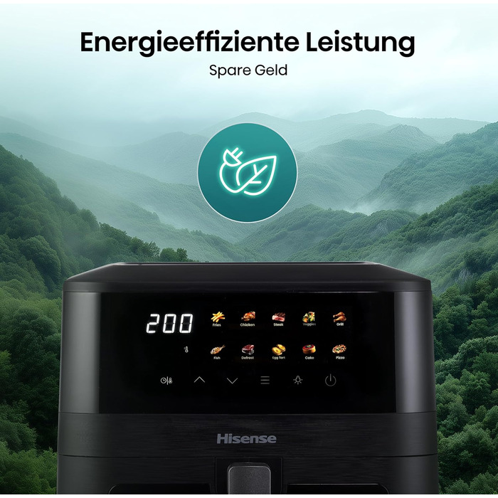 Фритюрниця без олії Hisense HAF2700DCD, 2700 Вт, 11 л, 8 програм, антипригарне покриття, дисплей, енергоефективна, SyncServe, чорна