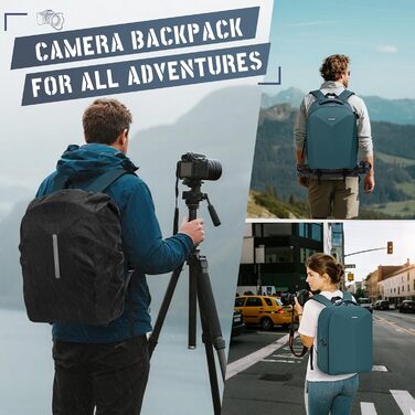 Рюкзак для фотокамери RAINSMORE: водонепроникний, з захистом від дощу, для DSLR/SLR, з відділенням для ноутбука, зелений