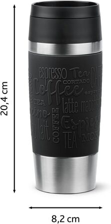 Термокружка Emsa N20202 Travel Mug Classic, 0.36 л, нержавіюча сталь, чорна | Зручний гвинтовий закриття, 4 год гаряче та 8 год холодне, 100% герметична, для миття в посудомийній машині, 360° отвір для пиття