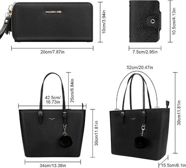 Жіноча сумка-шопер URAQT чорного кольору зі шкіри з помпоном з хутра кролика та брелоком - для офісу, школи, покупок