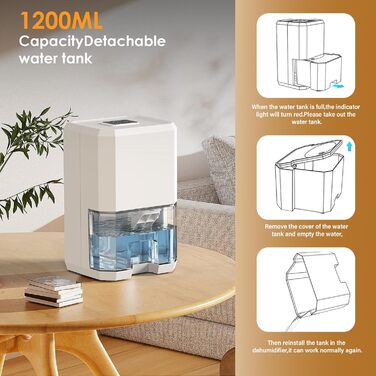 Електричний осушувач повітря 2800 мл: тихий осушувач для дому з нічним режимом, 7 кольорів підсвічування, таймером, портативний для ванної кімнати та спальні